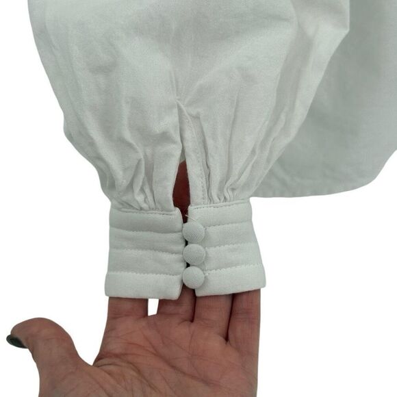 Trina Turk Bianca Blouse Long Balloon Sleeve Half Button Up Women Small White - Picture 3 of 9
